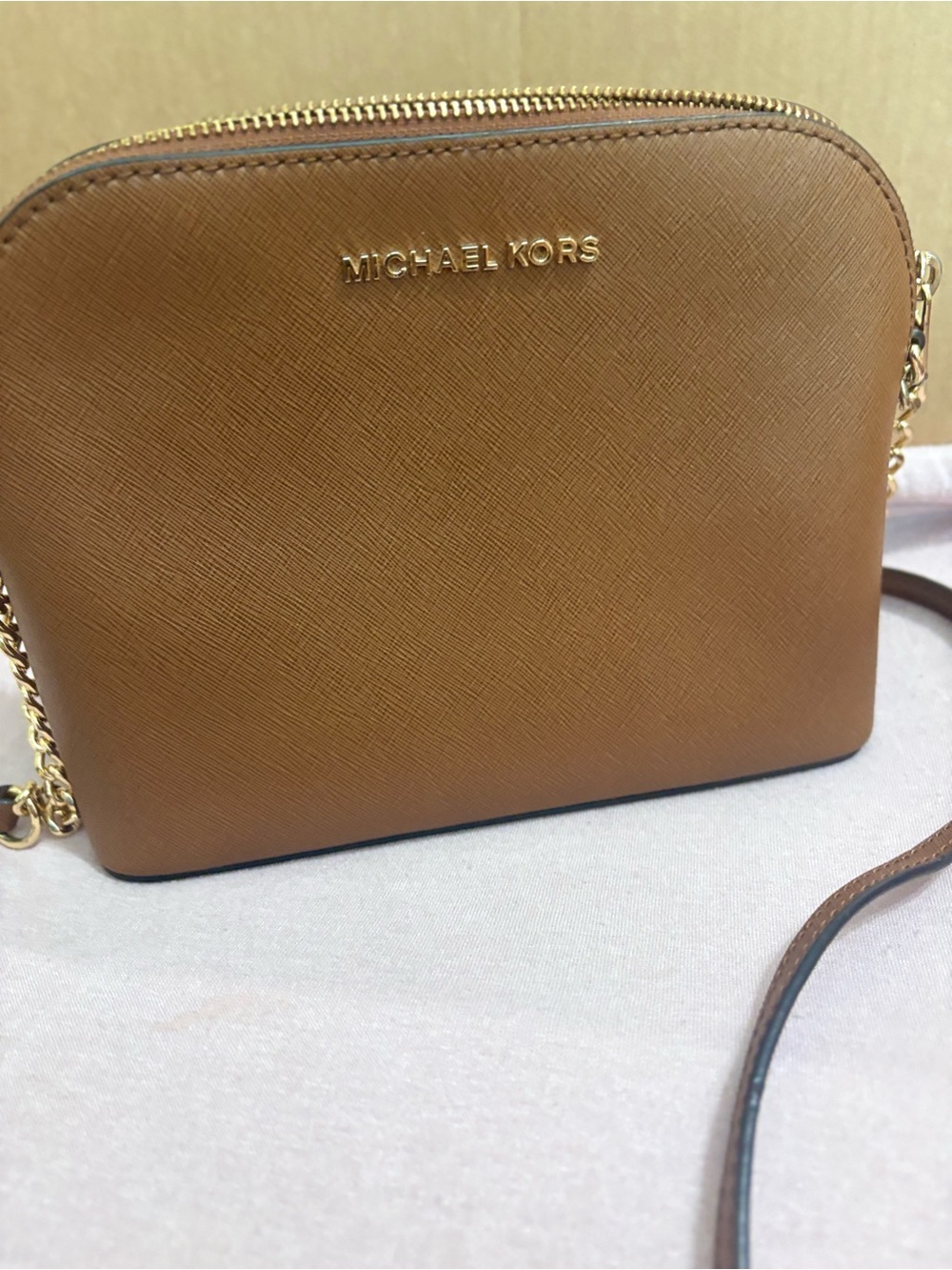 Michael Kors Cognac Saffiano Leather Crossbody Bag with Gold Hardware